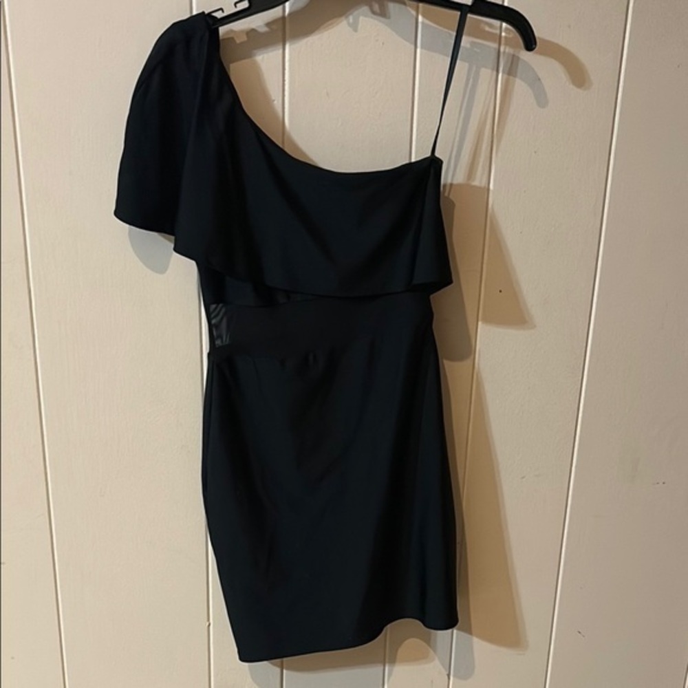 Camille La Vie Black One Shoulder Ruffled Cocktail Dress